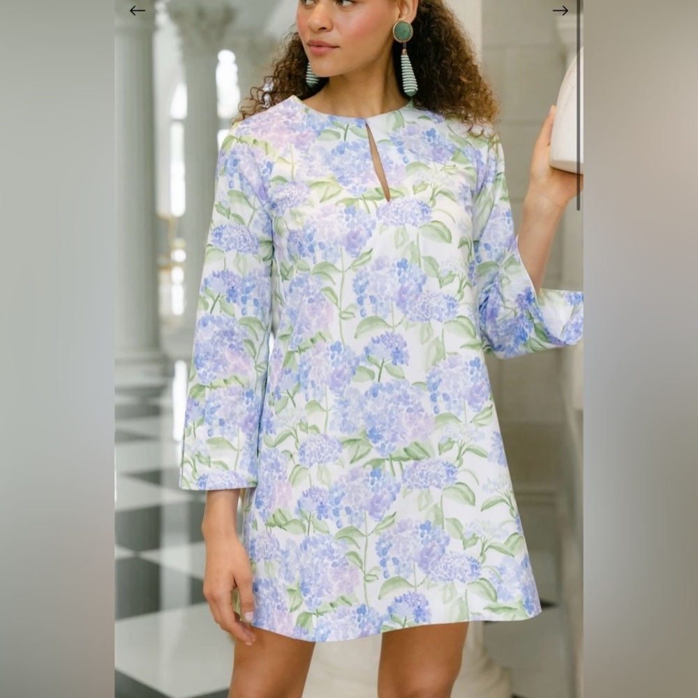 Hill House White Dress with Lavender Floral Print